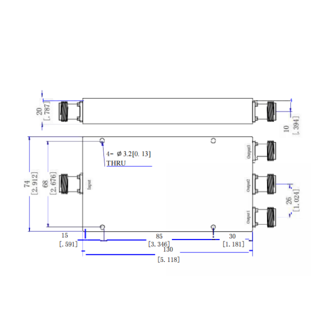 700-2700MHz 50W NF 3-Way Power Splitter GL-727-3-NF 