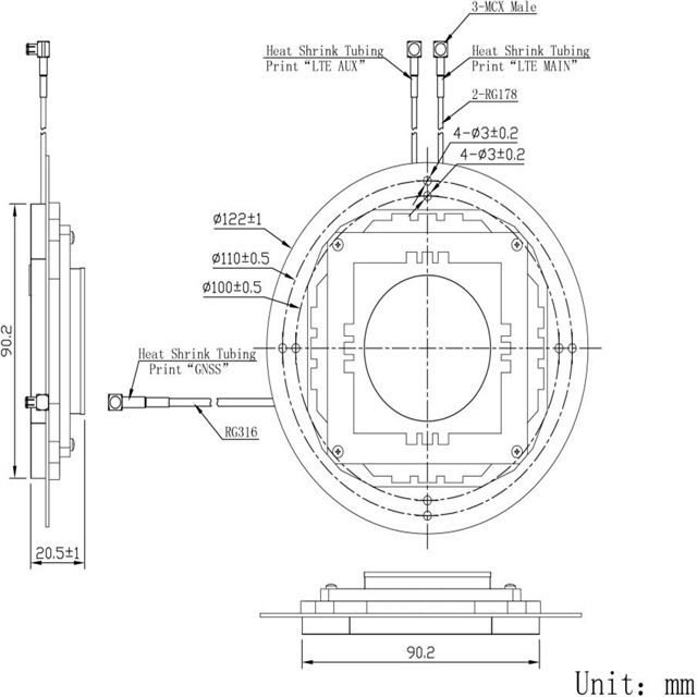 GNSS المسح و LTE MIMO مزيج هوائي برسم البعد